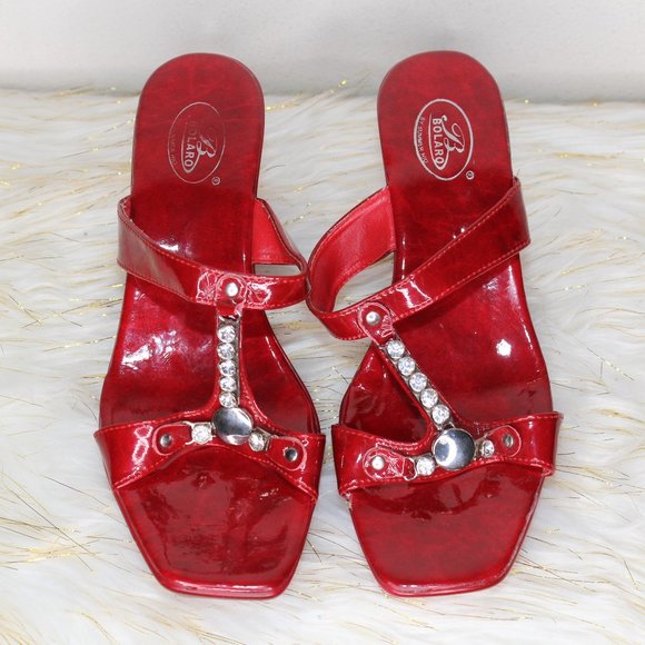 Bolaro Ruby Red Wedges with Rhinestones - Picture 4 of 5